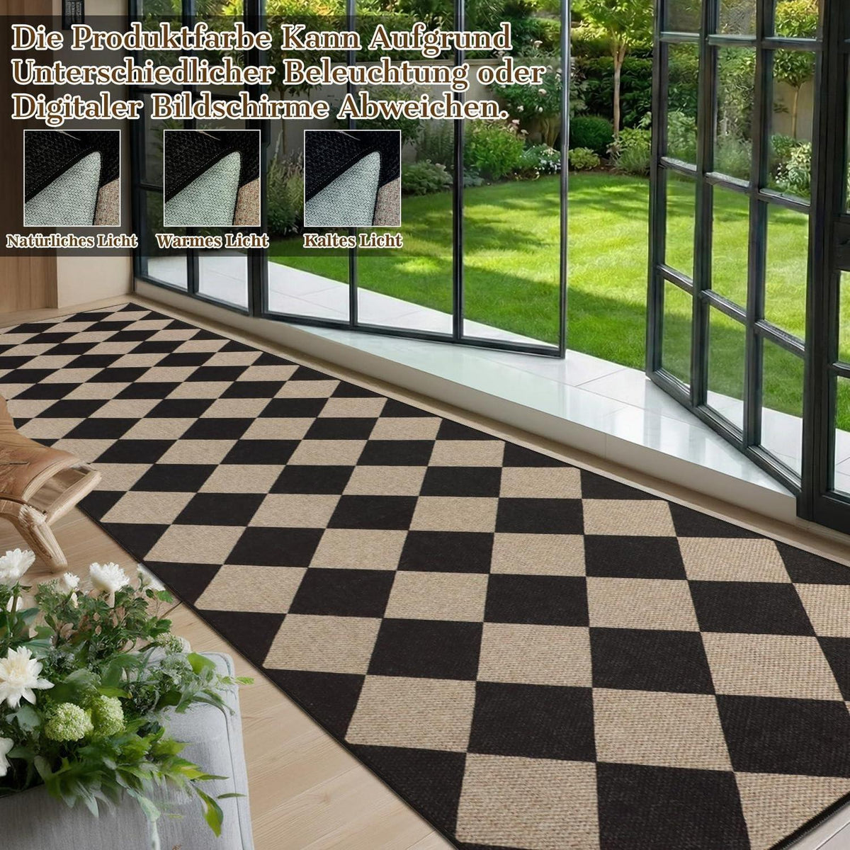Webteppich Läufer 80x300cm Rutschfest & Waschbar – Schwarz