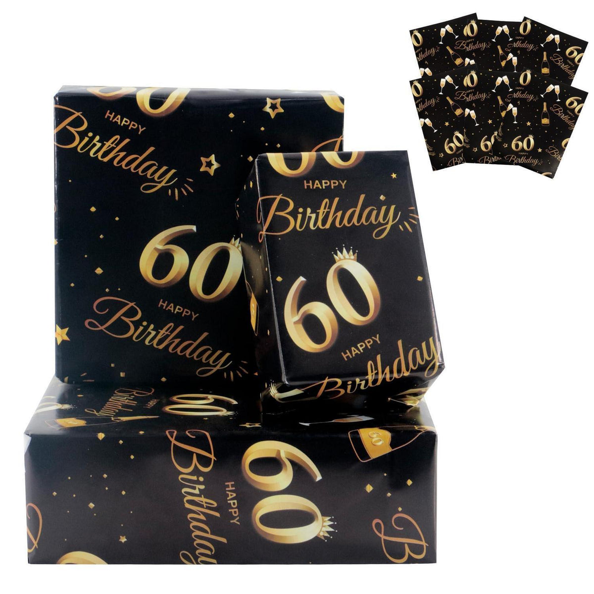 Geschenkpapier 60. Geburtstag Schwarz Gold 70x50 cm