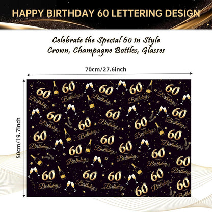Geschenkpapier 60. Geburtstag Schwarz Gold 70x50 cm