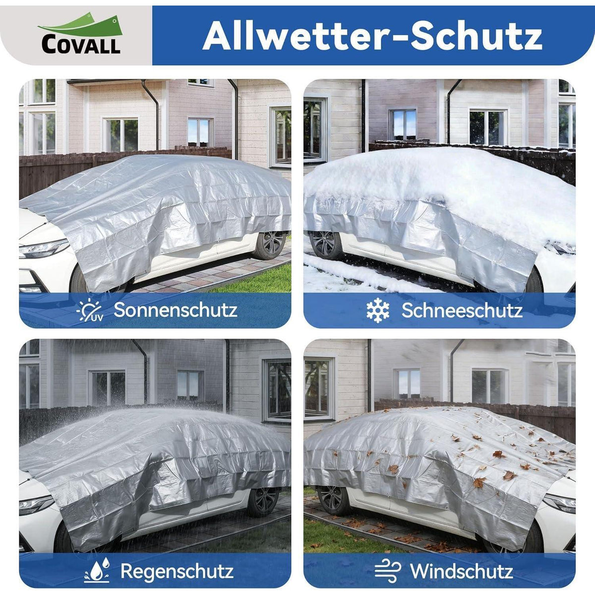 Wasserdichte Plane 8x10m – UV- & Reißfest, Silber/Blau