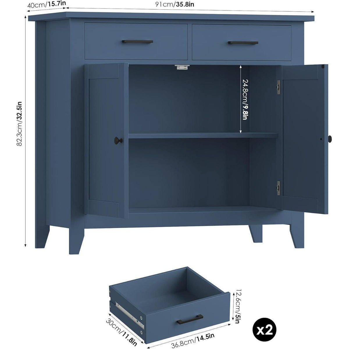 Blauer Küchenschrank mit Arbeitsplatte & Schubladen