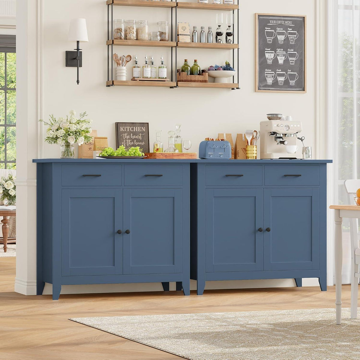 Blauer Küchenschrank mit Arbeitsplatte & Schubladen