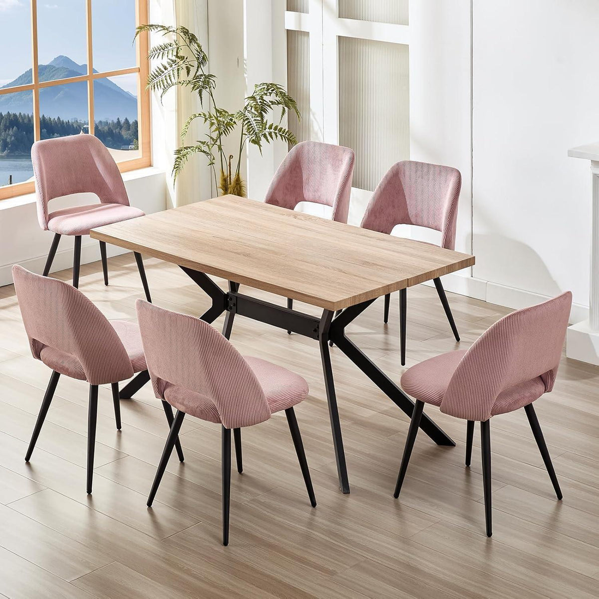 Esszimmerstühle Set 4er – Gepolsterte Samtstühle Rosa