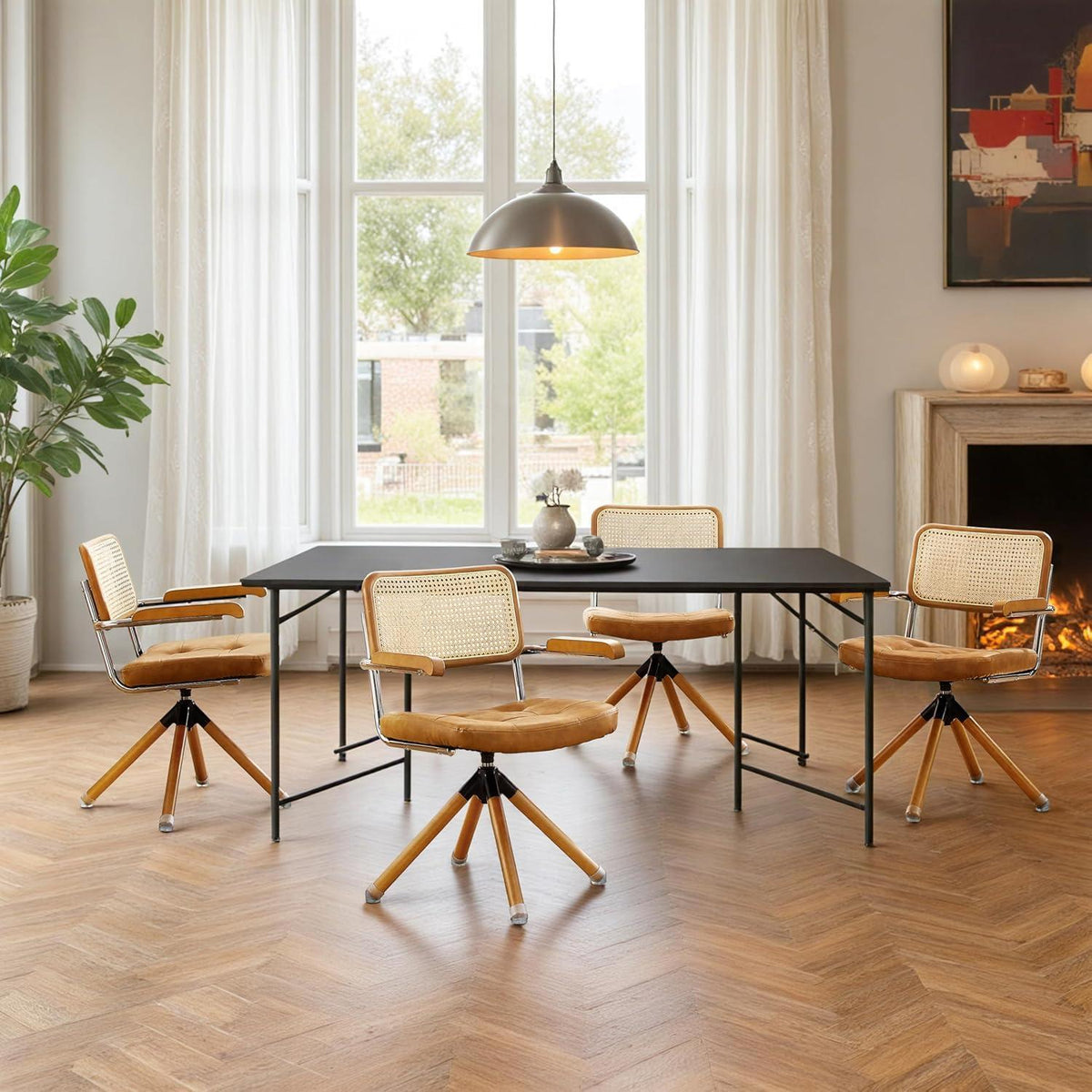 Zouron Rattan Schreibstuhl – Drehstuhl Mid Century Design