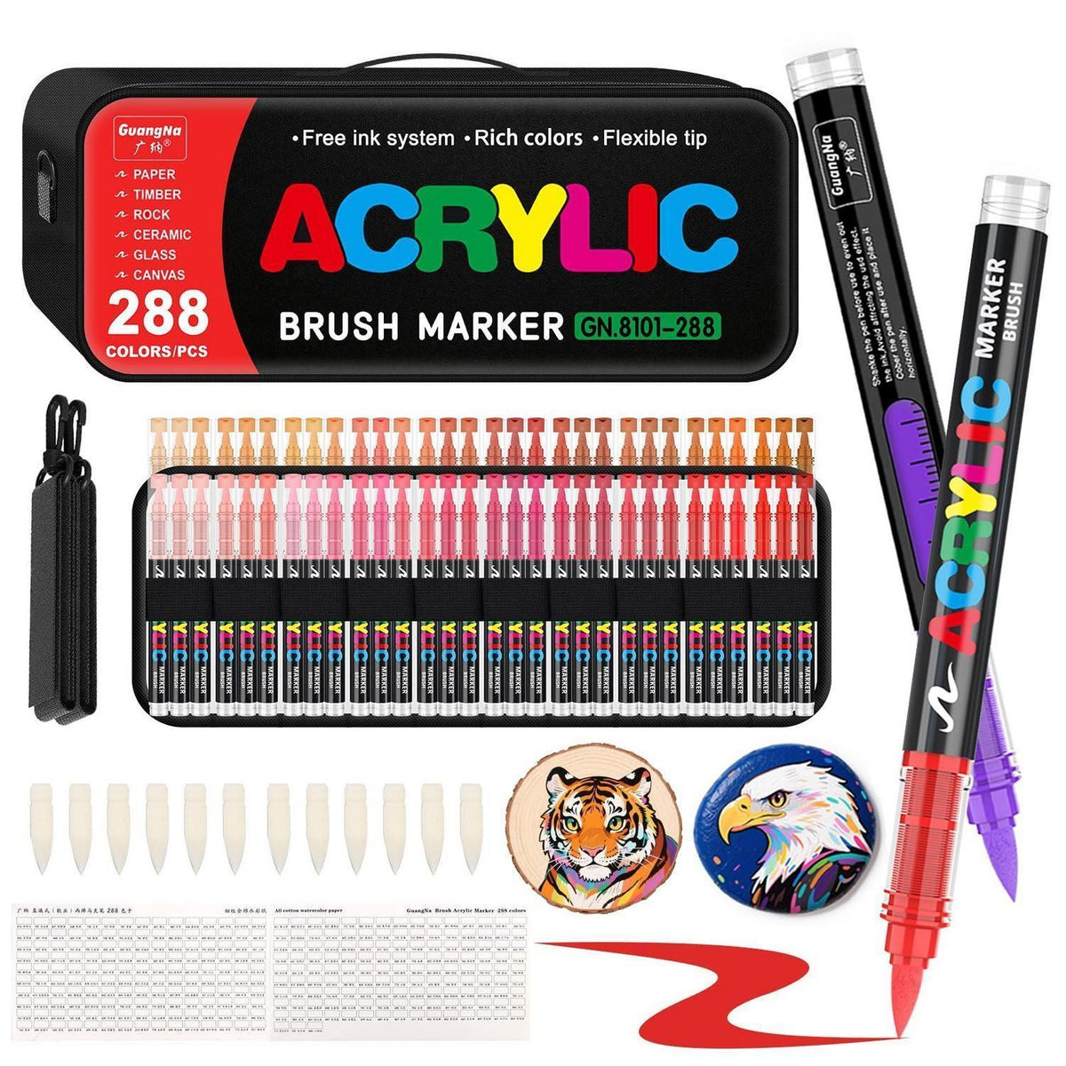288 Acrylfarbstifte Set mit Pinselspitze – Zeichenstifte für Kunst & Steinmalerei