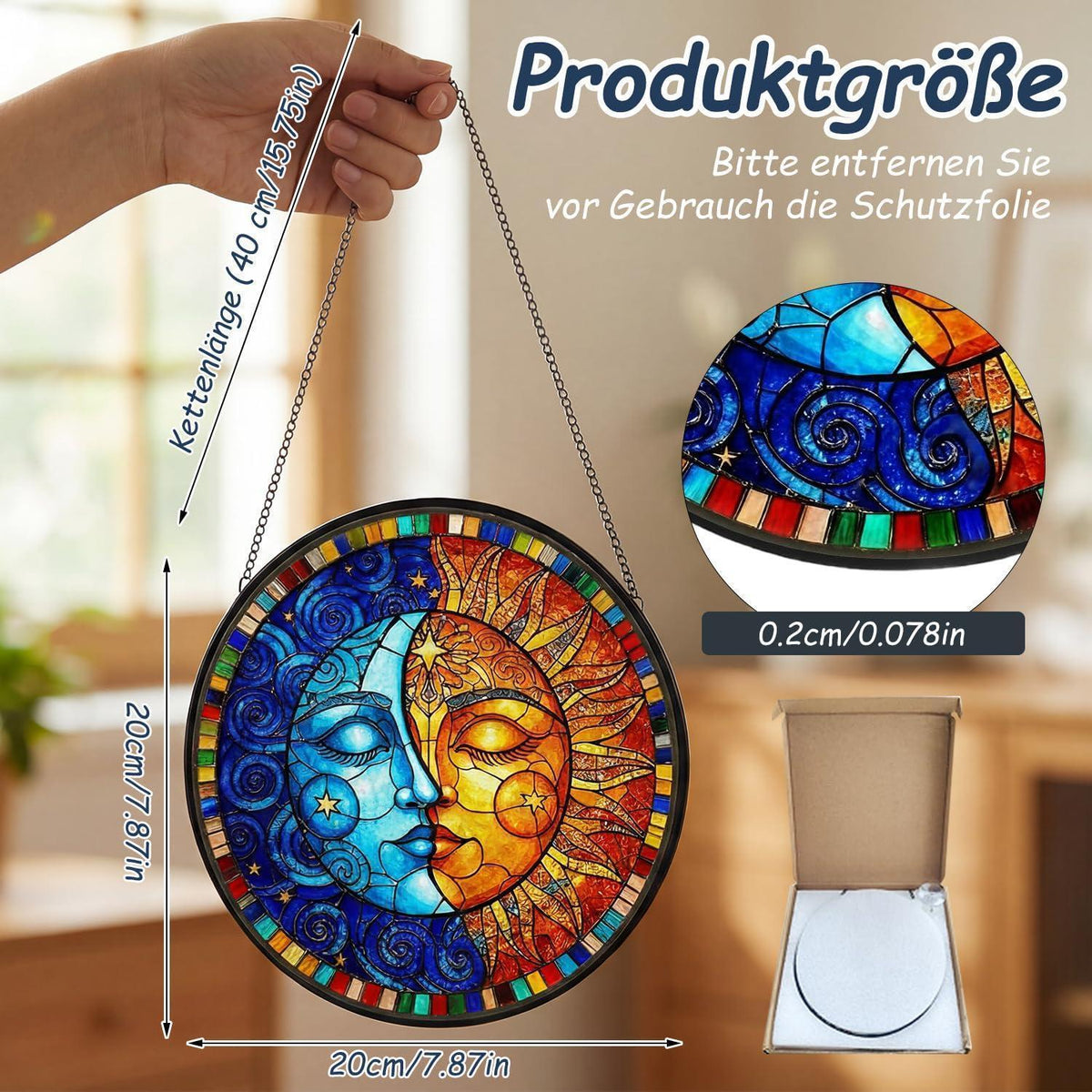 Sonnenfänger Fenster Hängend Sonne-Mond Design – Bunte Acryl Deko