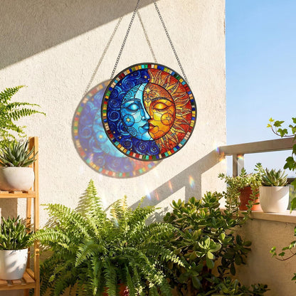 Sonnenfänger Fenster Hängend Sonne-Mond Design – Bunte Acryl Deko