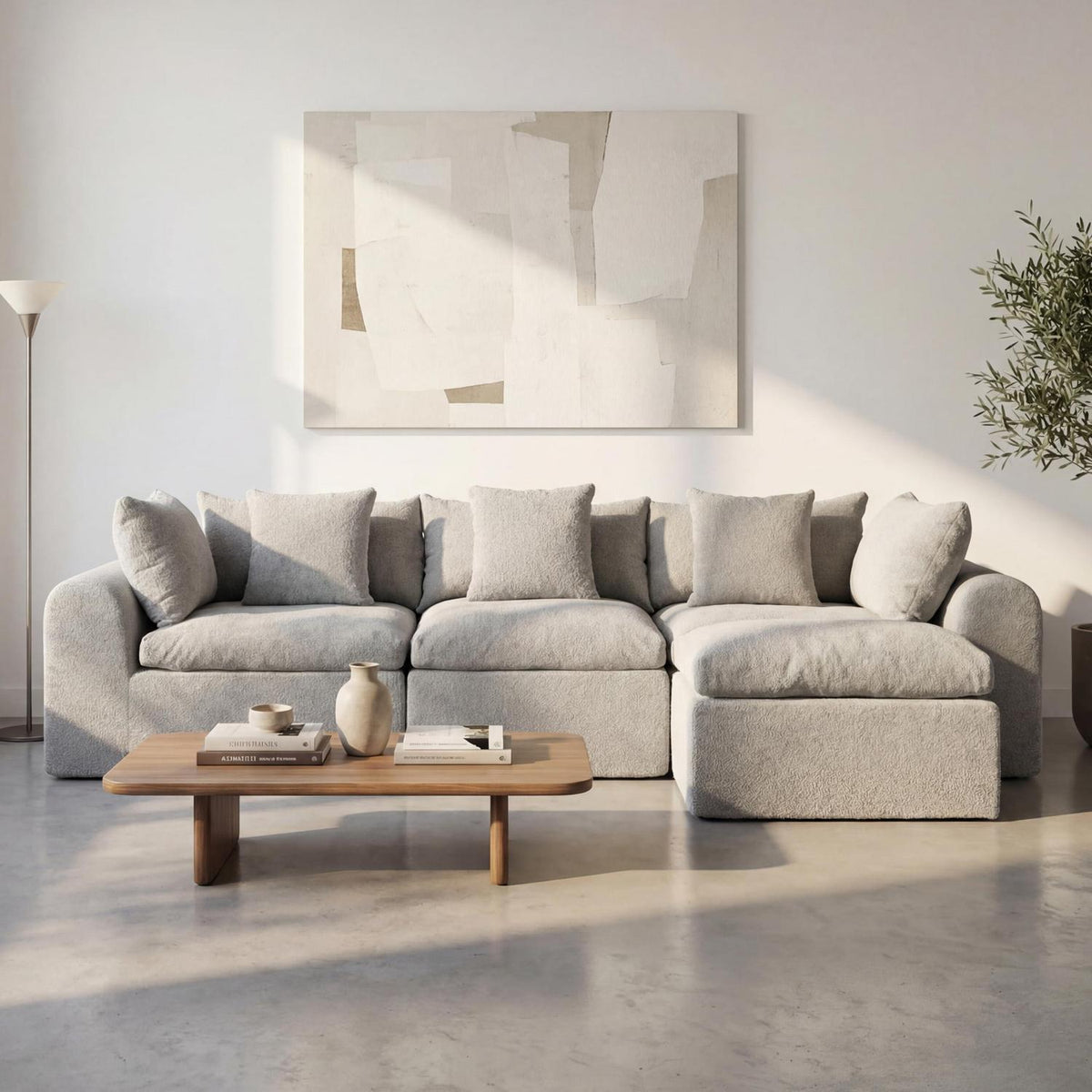 275cm L-förmiges Schlafsofa, 4-Sitzer Cloud-Velours Grau