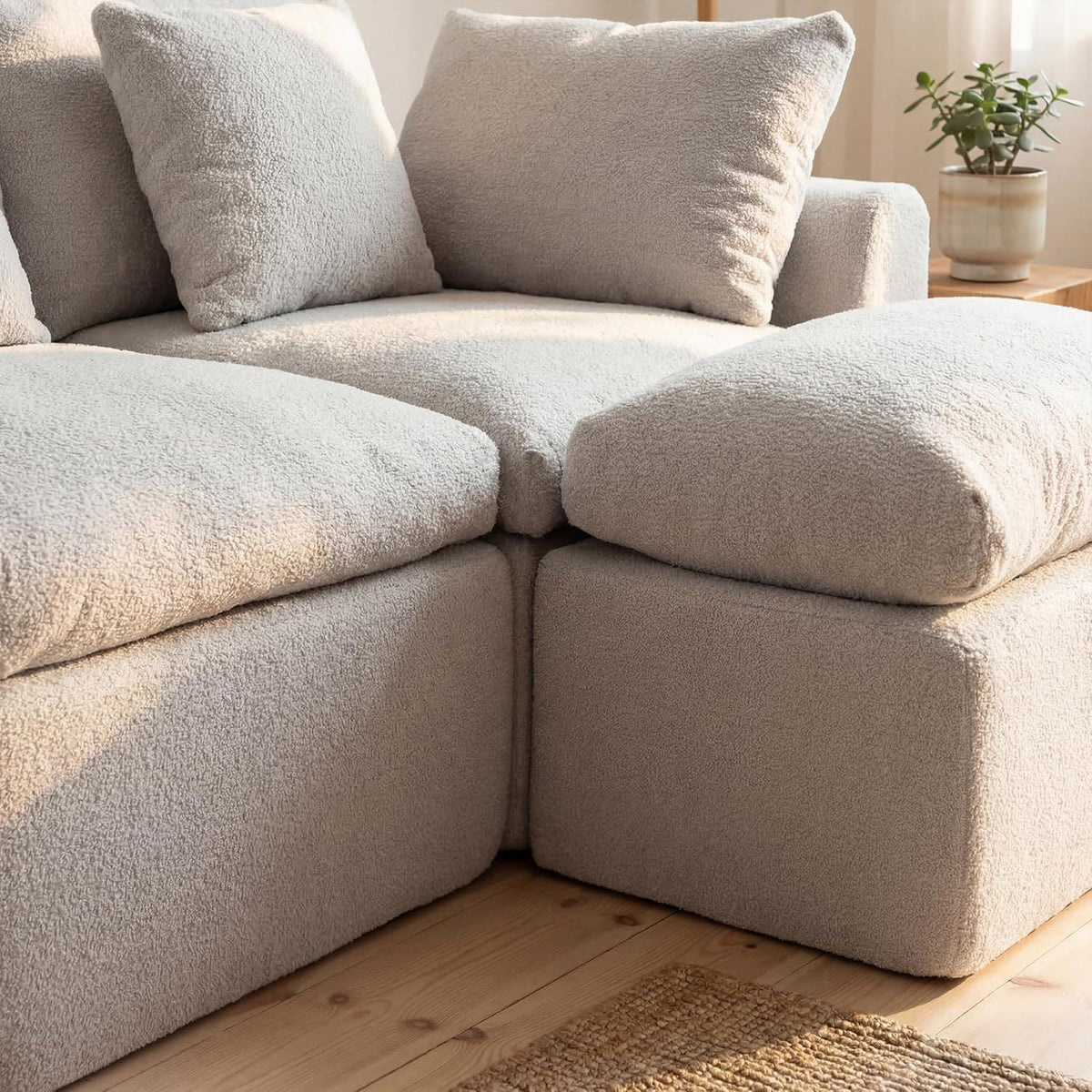275cm L-förmiges Schlafsofa, 4-Sitzer Cloud-Velours Grau