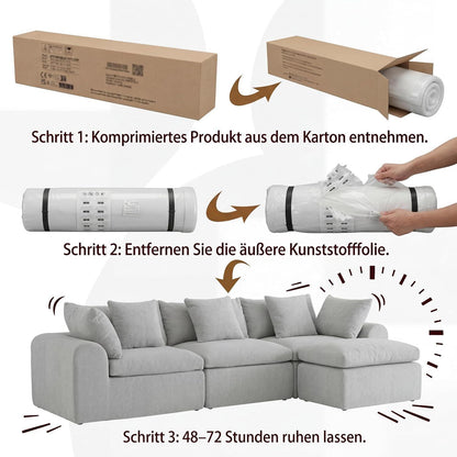 275cm L-förmiges Schlafsofa, 4-Sitzer Cloud-Velours Grau