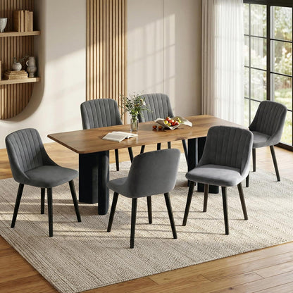 Esszimmerstühle Set 4er Schwarz/Dunkelgrau Samt Holzbeine