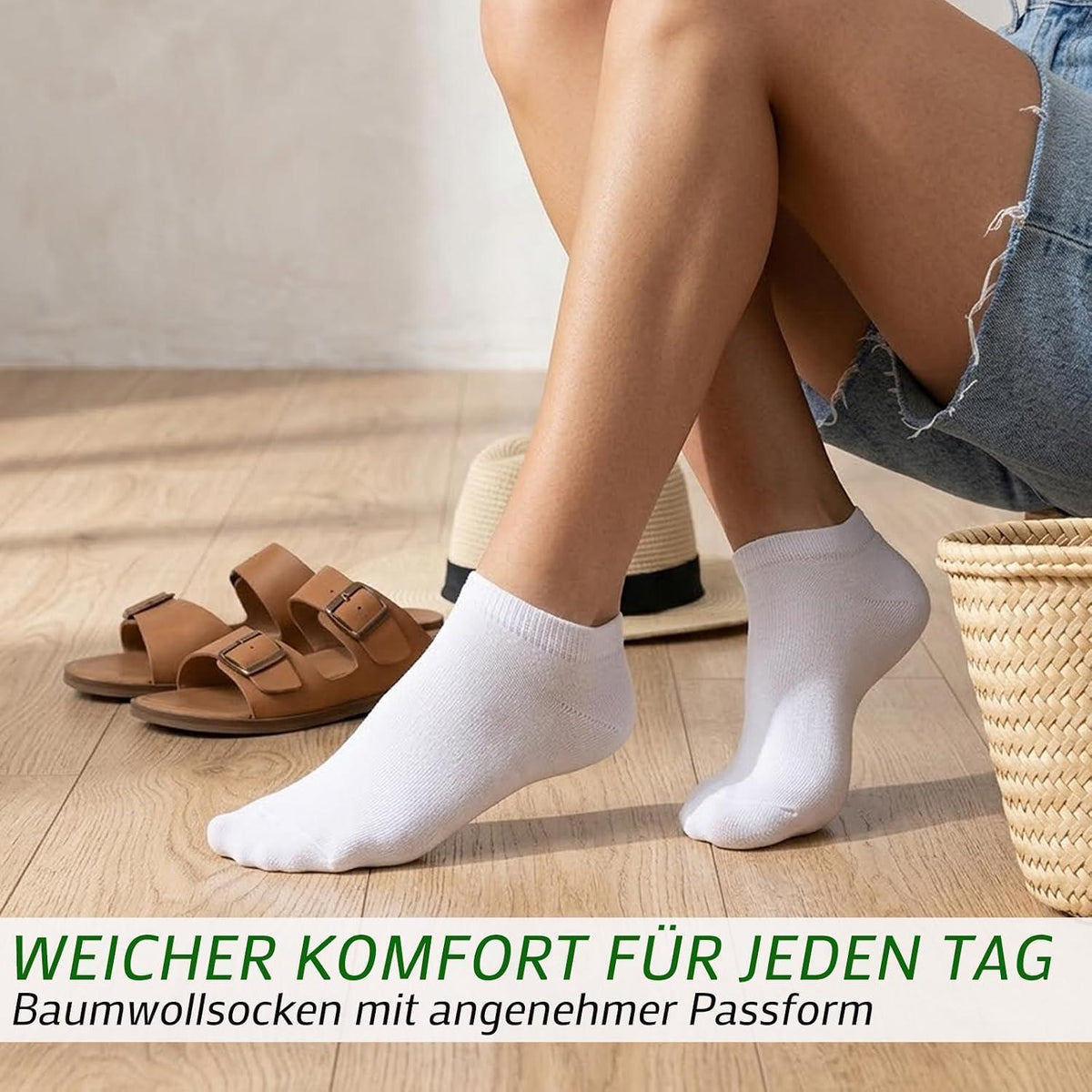 10 Paar Sneaker Socken Baumwolle – Unisex Weiß, Größe 43-46
