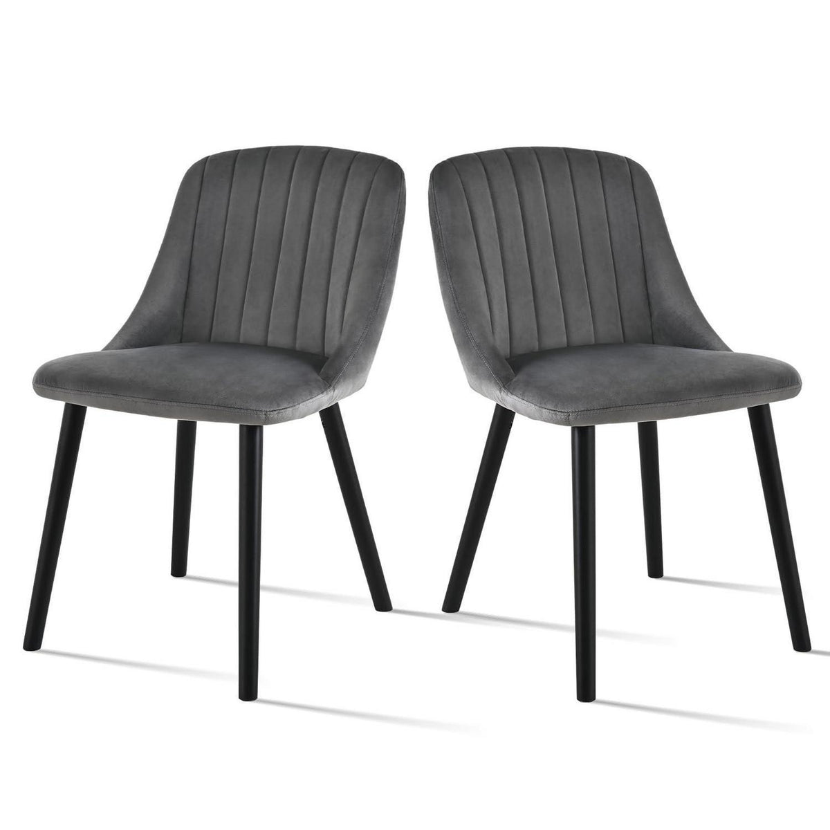 Esszimmerstuhl Set Dunkelgrau Samt | Holzbeine & Ergonomisch