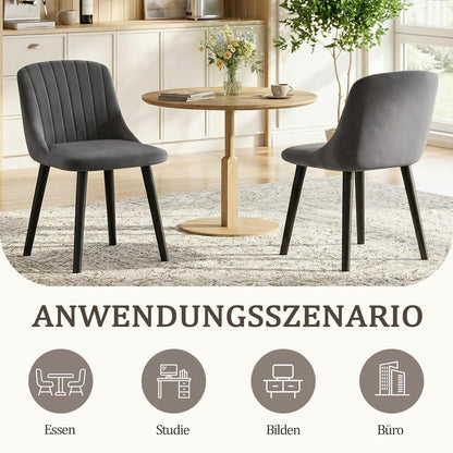 Esszimmerstuhl Set Dunkelgrau Samt | Holzbeine & Ergonomisch