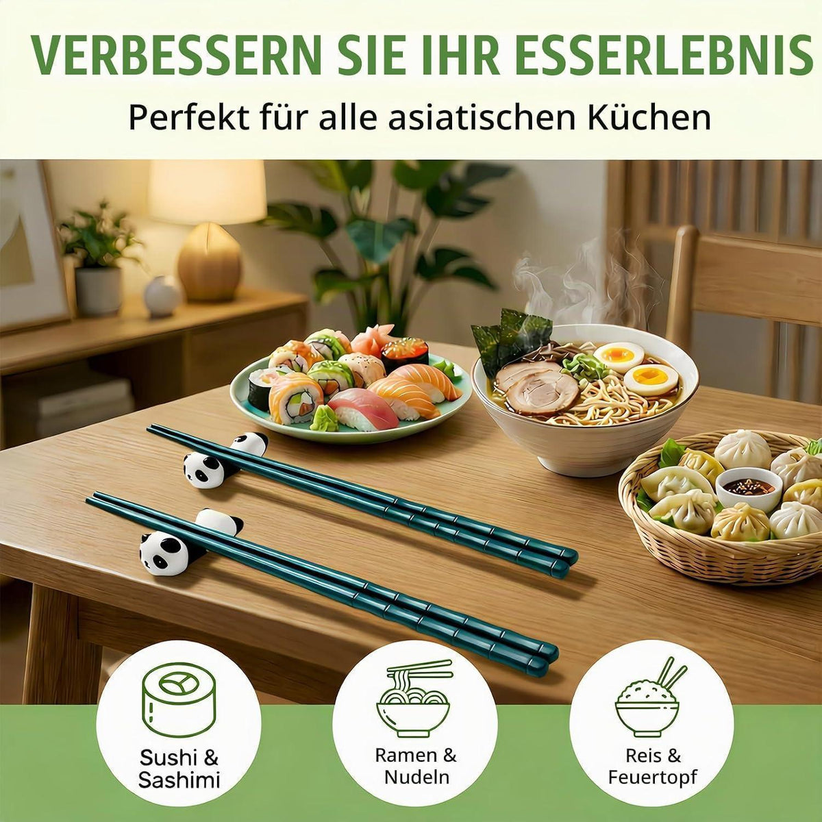 Essstäbchen Geschenkset Panda mit Ablage | Wiederverwendbar & Rutschfest