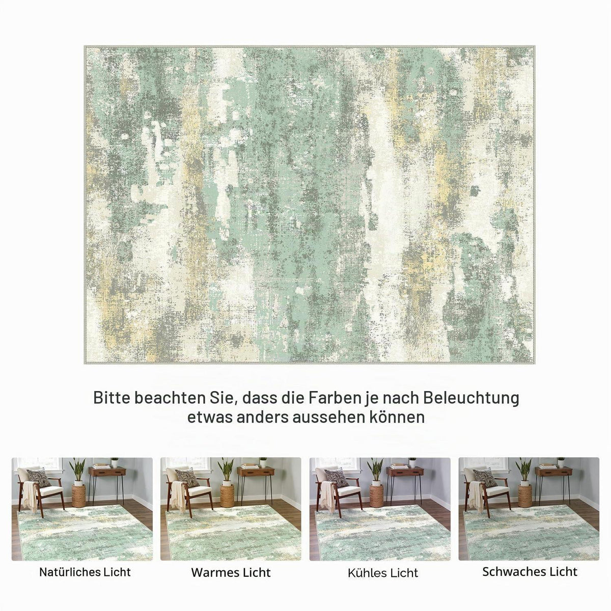 Moderner Wohnzimmerteppich Grün 240x300 cm – Waschbar & Rutschfest