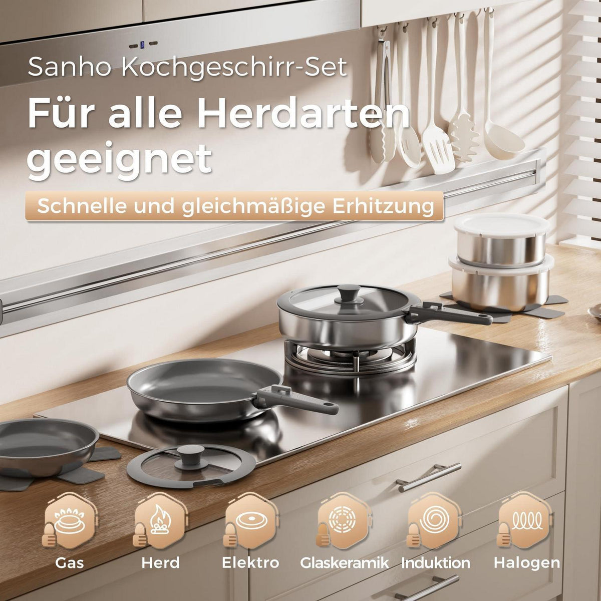 21-teiliges Topfset mit abnehmbarem Griff – Grau