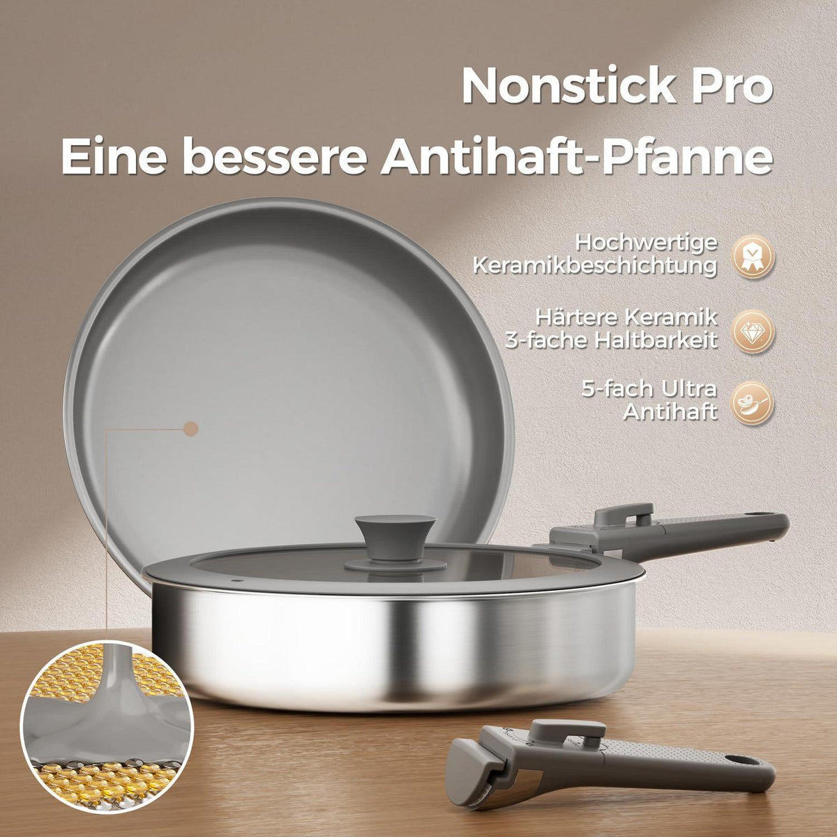 21-teiliges Topfset mit abnehmbarem Griff – Grau