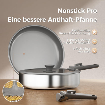 21-teiliges Topfset mit abnehmbarem Griff – Grau