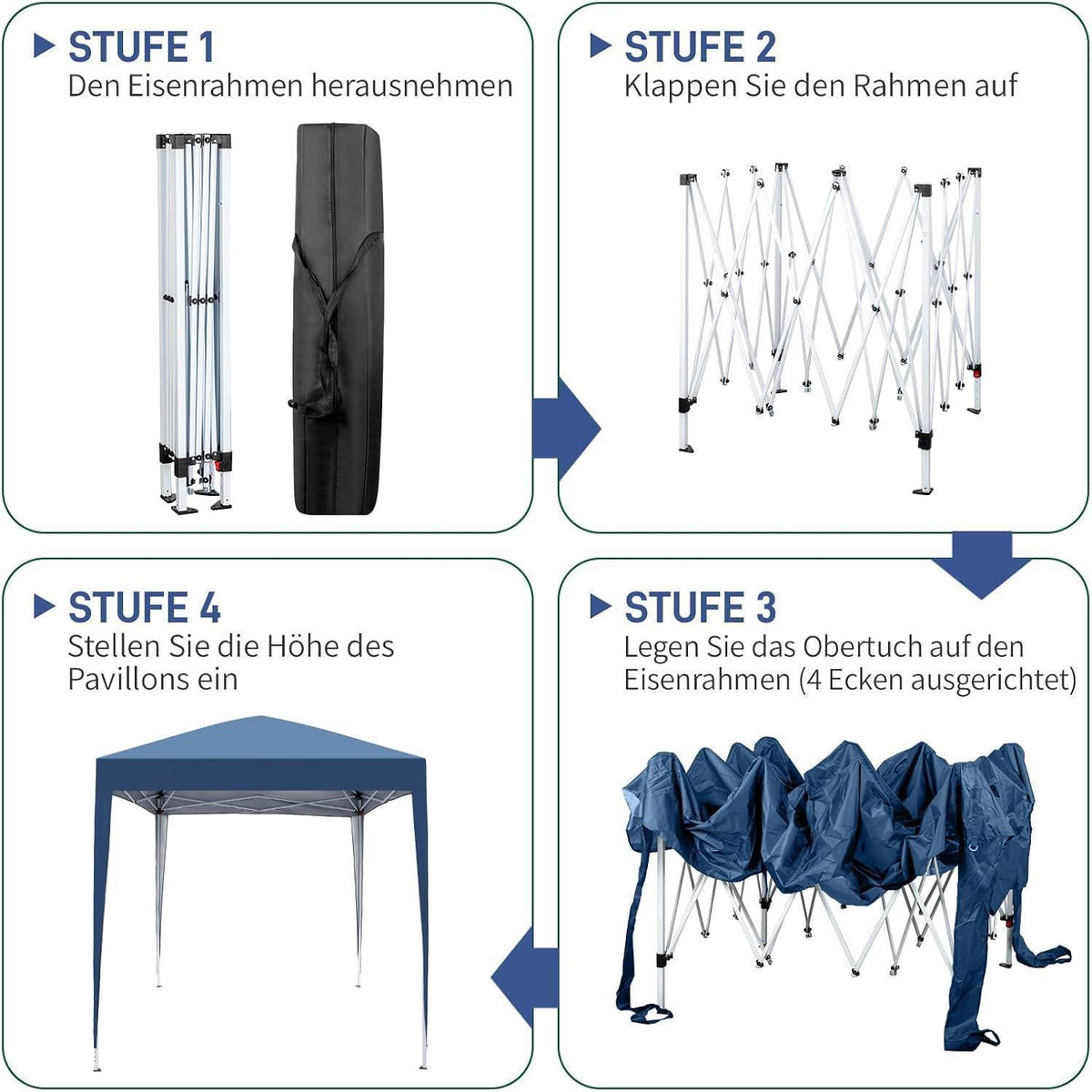 Faltpavillon 2x2m mit 4 Seitenteilen – UV-Schutz & Winddicht