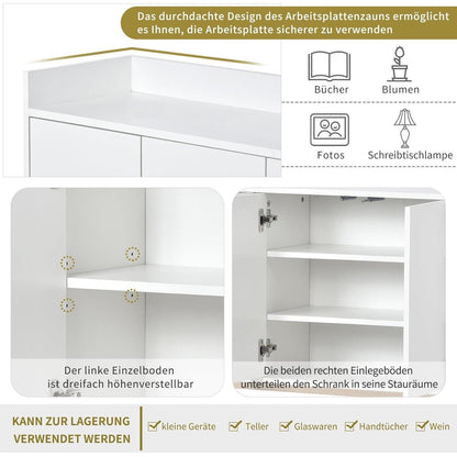 Schmaler Sideboard Weiß 120x30x80cm | Grifflos & Verstellbar
