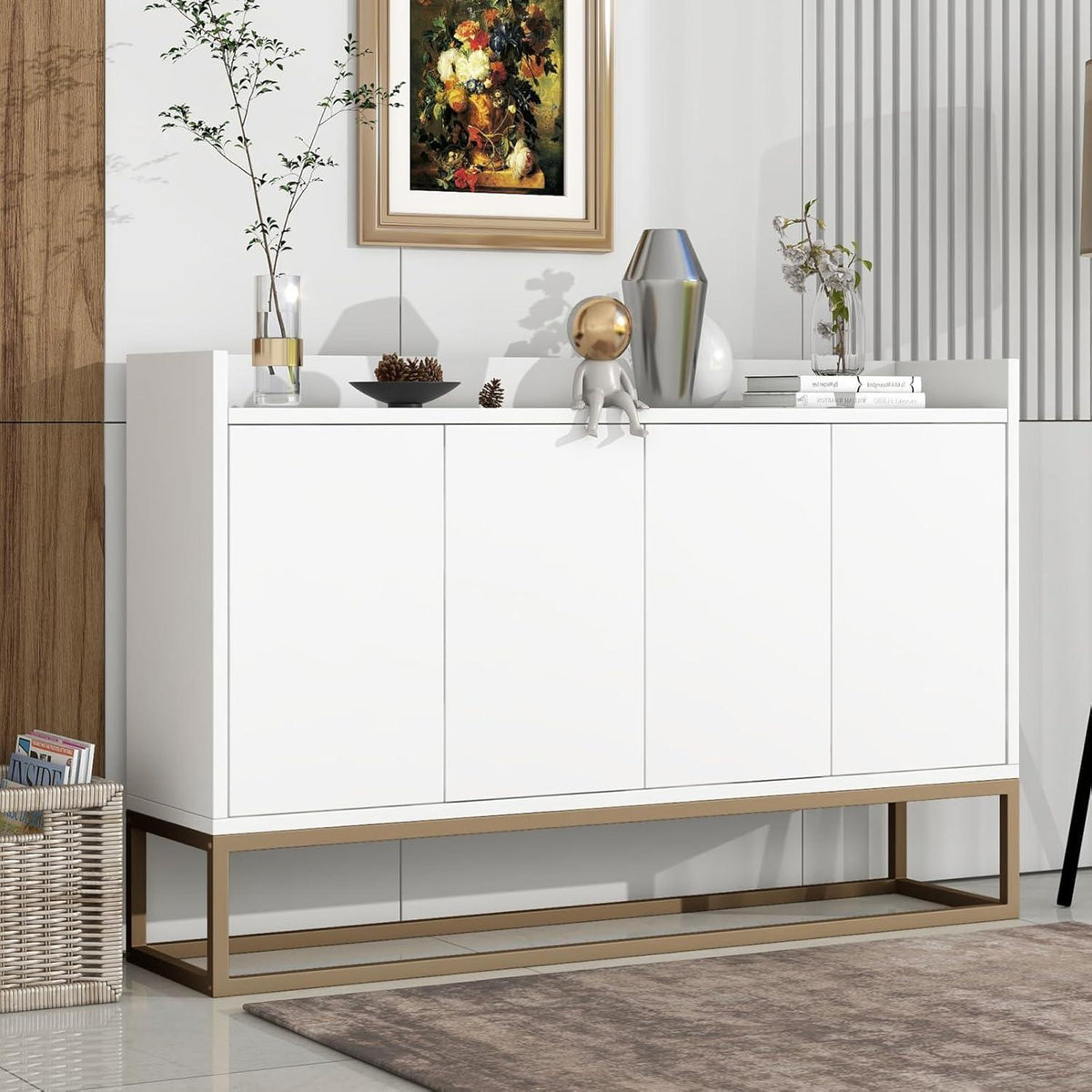 Schmaler Sideboard Weiß 120x30x80cm | Grifflos & Verstellbar