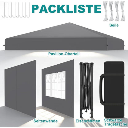 3x3m Pop-Up Pavillon mit Seitenwänden & One-Touch Lift