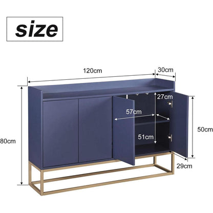 Schmaler Sideboard Blau 120x30x80cm | Grifflos & Verstellbar