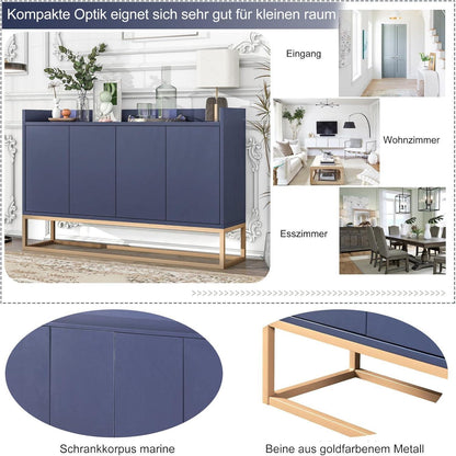 Schmaler Sideboard Blau 120x30x80cm | Grifflos & Verstellbar