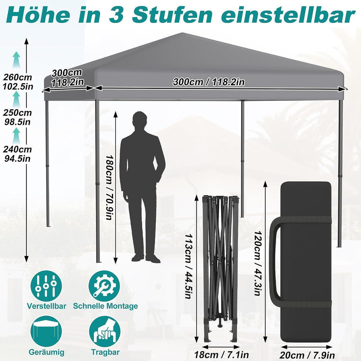 3x3m Pop-Up Pavillon mit One-Touch – Faltzelt für Garten & Events
