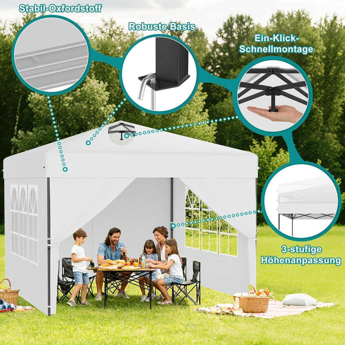 Pop-Up Pavillon 2,5x2,5m mit Seitenwänden & One-Touch Lift