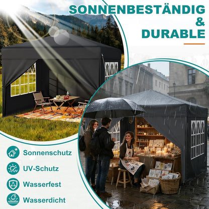 3x3m Pop-Up Pavillon mit Seitenwänden & One-Touch Lift