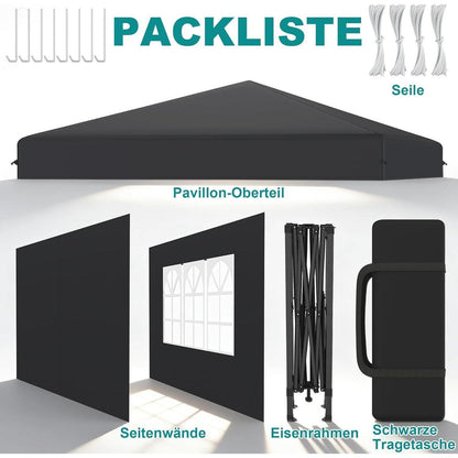 3x3m Pop-Up Pavillon mit Seitenwänden & One-Touch Lift