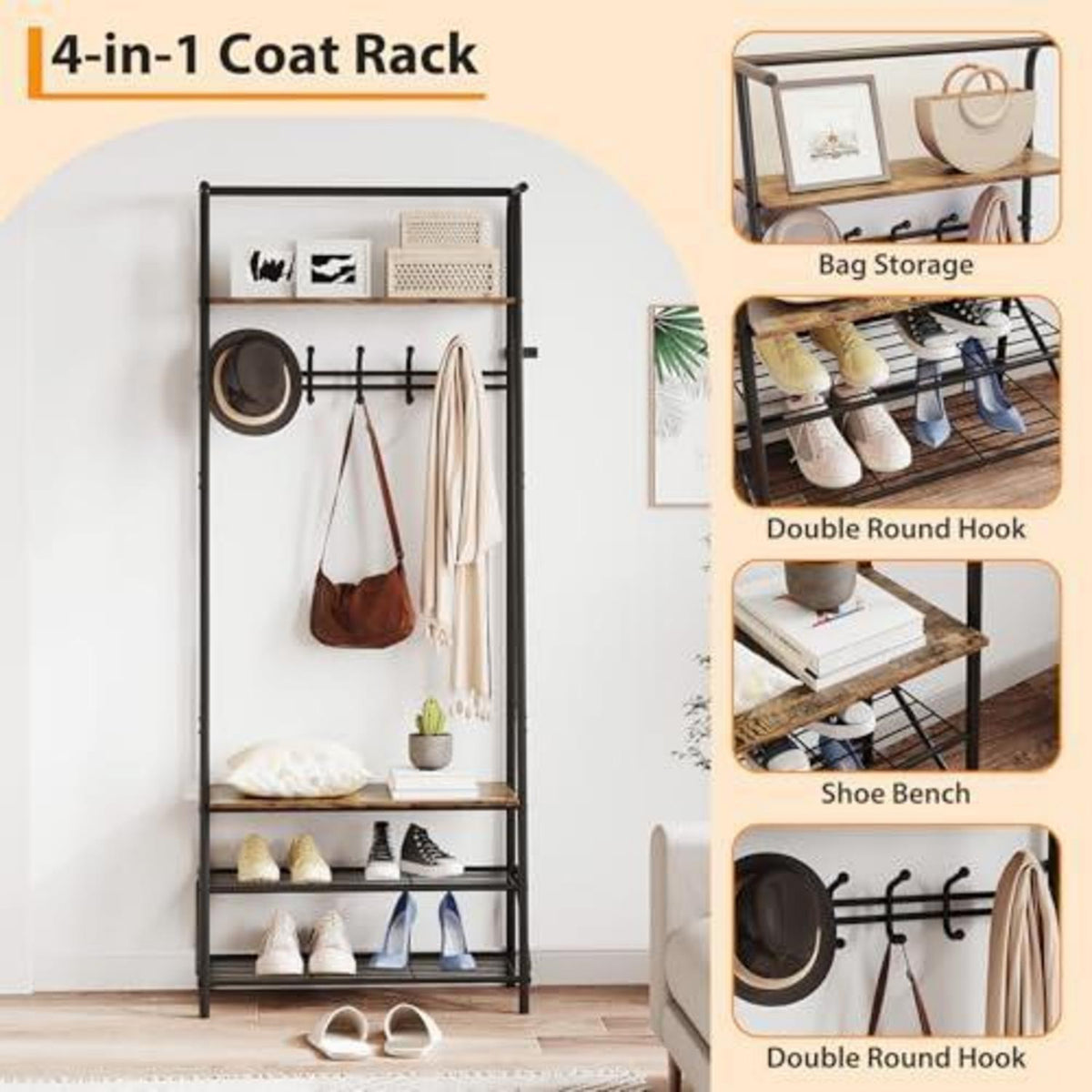 Garderobe mit Sitzbank & Schuhregal – Vintage 60cm