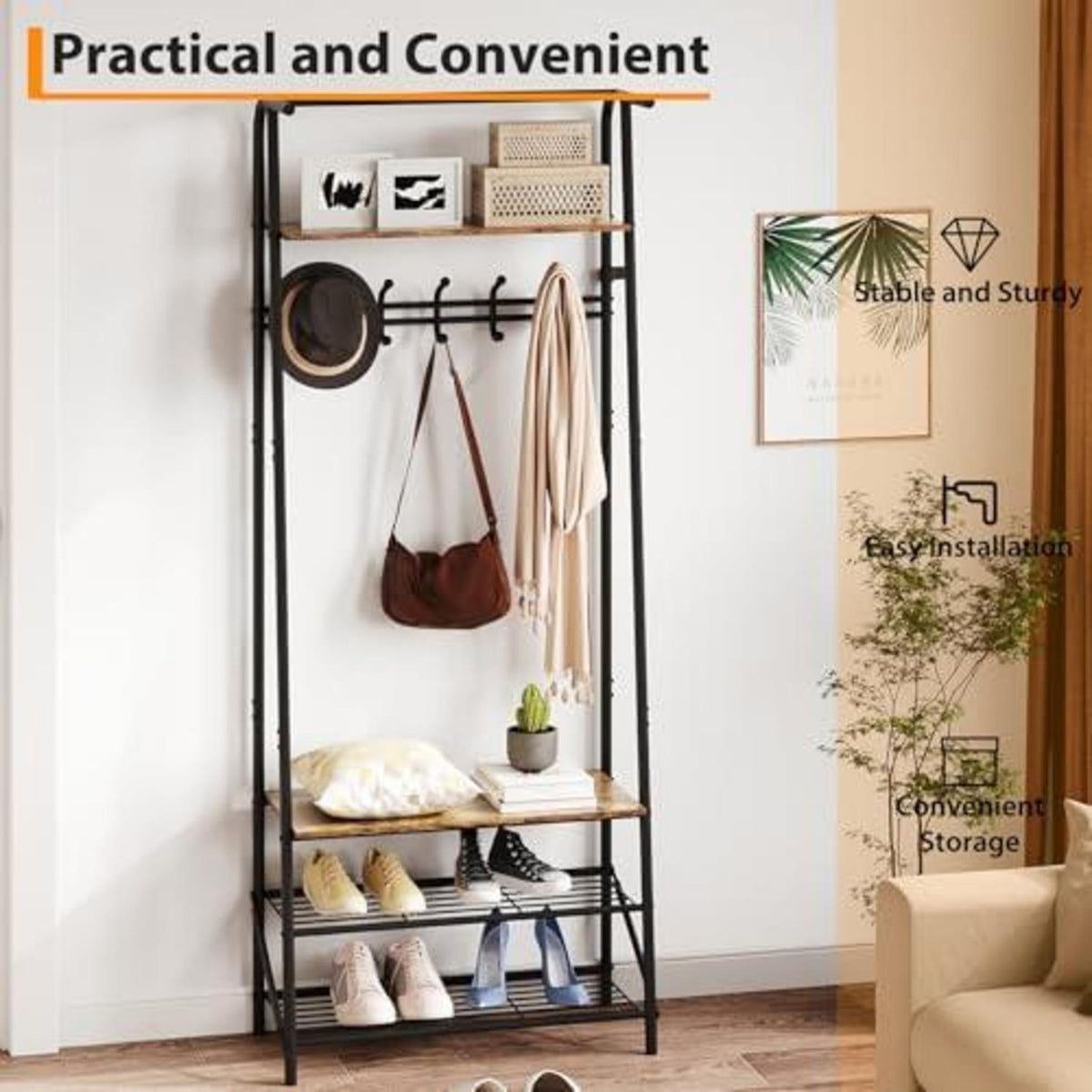 Garderobe mit Sitzbank & Schuhregal – Vintage 60cm
