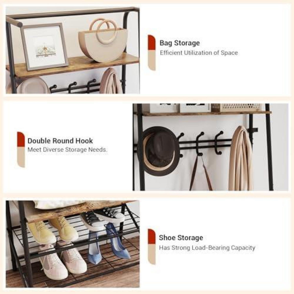 Garderobe mit Sitzbank & Schuhregal – Vintage 60cm