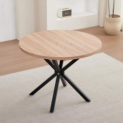 Runder Esstisch Set 100cm & 4 Moderne Leinenstühle Dunkelgrün