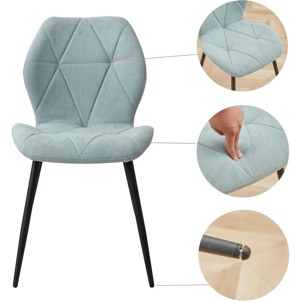 Runder Esstisch 100cm mit 4 modernen Leinenstühlen (Helle + Mint)
