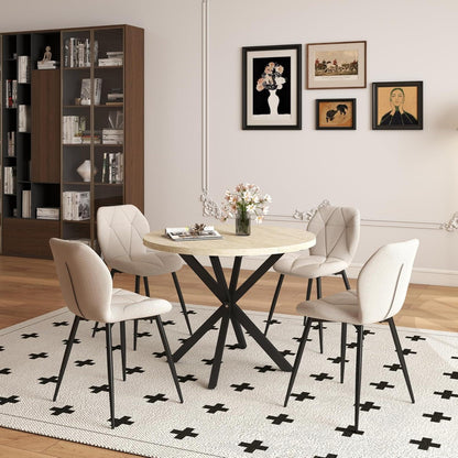 Runder Esstisch Set 100cm & 4 Moderne Leinenstühle (Gelb/Khaki)