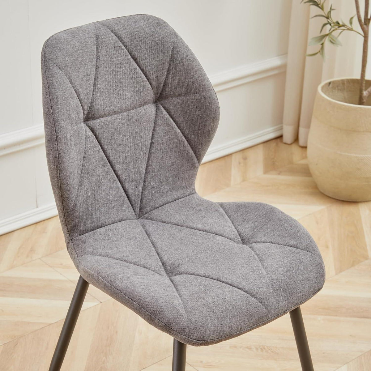 Runder Esstisch Set 100cm & 4 Moderne Leinenstühle Dunkelgrau