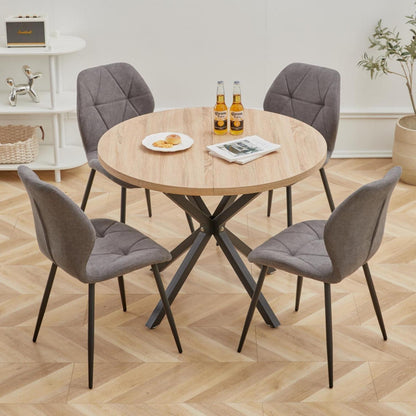 Runder Esstisch Set 100cm mit 4 modernen Leinenstühlen