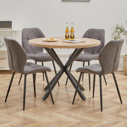 Runder Esstisch Set 100cm mit 4 modernen Leinenstühlen