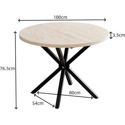 Runder Esstisch Set 100cm + 4 Moderne Leinenstühle (Gelb/Blau)