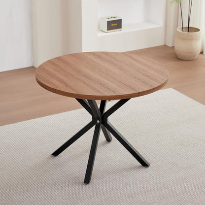 Runder Esstisch Set 100cm & 4 Moderne Leinenstühle Dunkelblau
