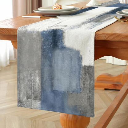 Tischläufer Leinen abstrakt Landhausstil weiß 40x140 cm