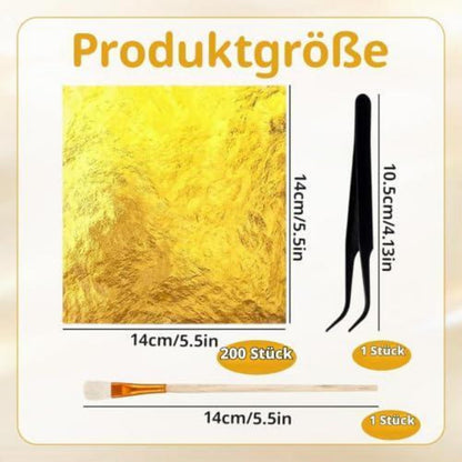 200 Blatt Blattgold Set mit Pinzette & Pinsel – Basteln & Dekorieren