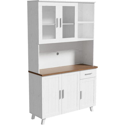 Weißes Sideboard mit Glastüren | 114x40x190 cm | Rustikaler Hochschrank
