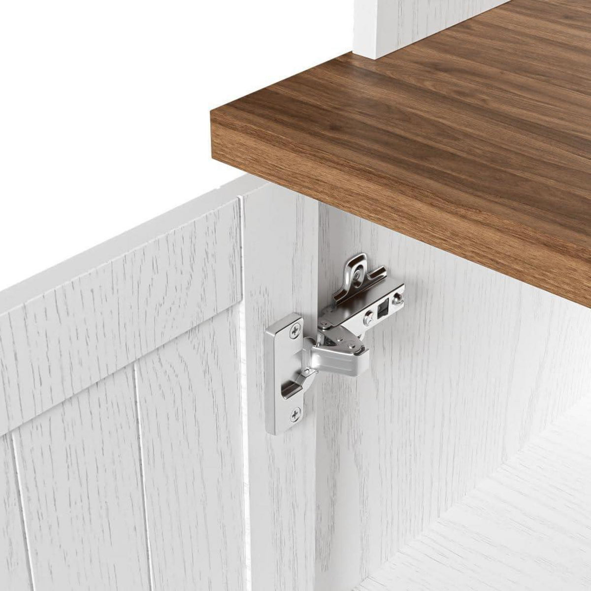 Weißes Sideboard mit Glastüren | 114x40x190 cm | Rustikaler Hochschrank