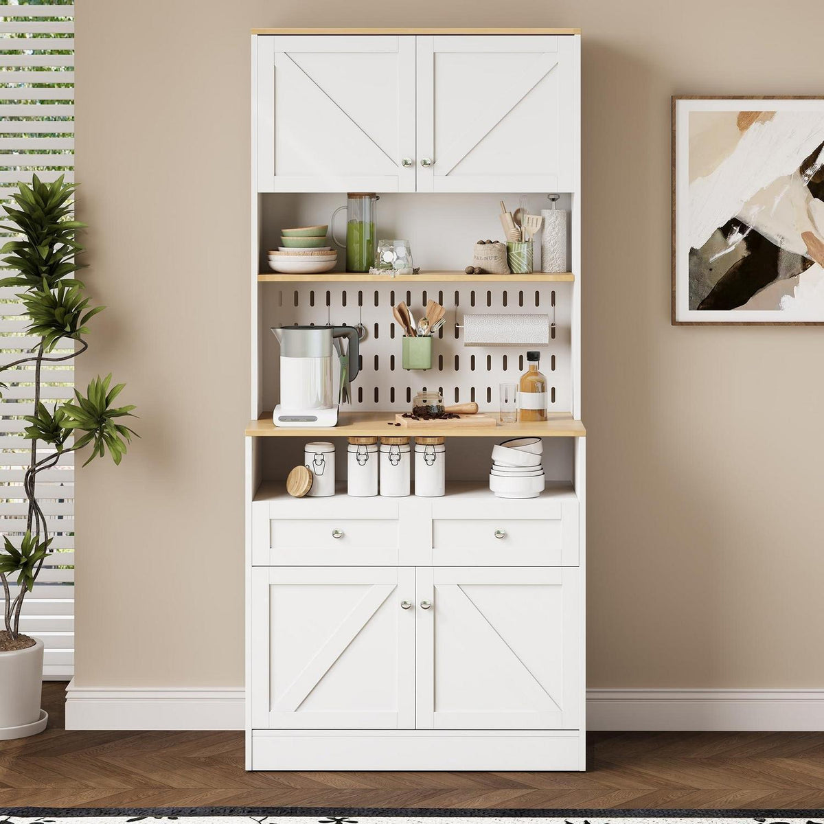 Weißes Sideboard mit 2 Schubladen & 4 Türen – Buffet Küche Esszimmer