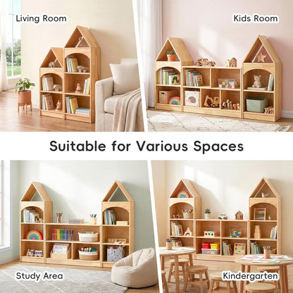 Kinderregal aus Gummiholz mit 4 Etagen – Eckregal für Kinderzimmer